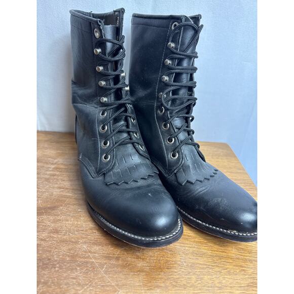 Vintage Justin Boots Black Kiltie 6.5 Women's Lace Up Western Cowgirl Rodeo Shoe - Picture 10 of 11